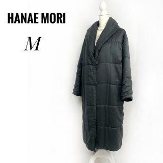 ハナエモリ(HANAE MORI)の中綿ロングコート　M ダークグレー　大きめサイズ　ゼブラ　白黒モノクロ　マダム(ロングコート)