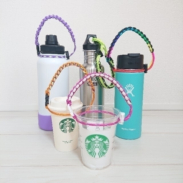 ドリンク ボトル ホルダー ☆ パステル レインボーパラコード  スタバ ハンドメイドのファッション小物(その他)の商品写真