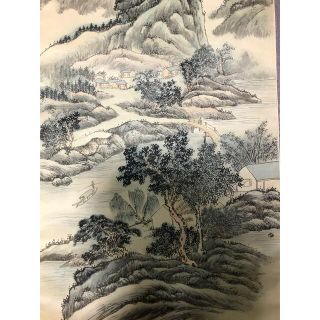 且亭 絹本 肉筆 掛軸 水墨画 山水画 中国画 中国書画