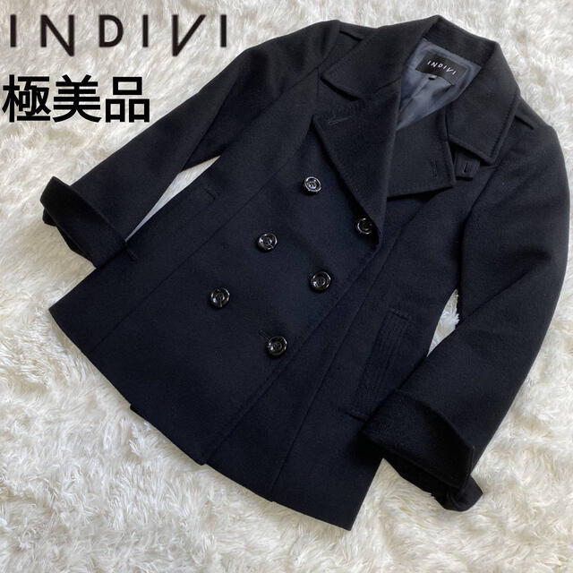 極美品❗INDIVI Pコート ハーフコート カシミヤ ウール 黒 大きい