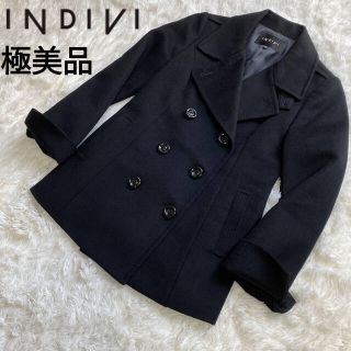 インディヴィ(INDIVI)の極美品❗INDIVI インディヴィ　Ｐコート　ショート　カシミヤ　ウール　黒　M(ピーコート)