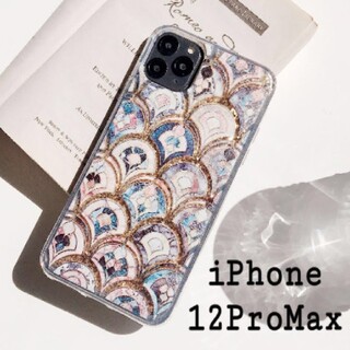 大理石 タイル風 モロッカン グリッター ケース iPhone12ProMax(iPhoneケース)