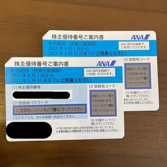 ANA(全日本空輸)(エーエヌエー(ゼンニッポンクウユ))のANA株主優待券　２枚　（値下げしました） チケットの優待券/割引券(その他)の商品写真