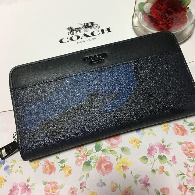 新品未使用コーチCOACH カモフラージュ　カモフラ　ブルー男性用長財布