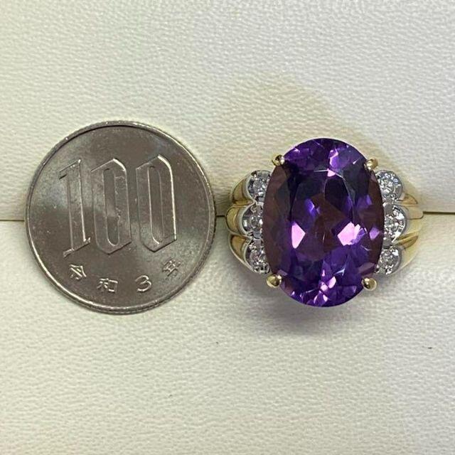 K18Pt850 大粒アメジストリング 12.51ct D0.15ct