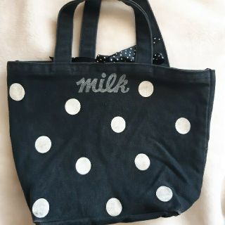 ミルク(MILK)のMILK　ミルク　トートバッグ　キャンパストート　ランチトート　黒　みずたま(トートバッグ)