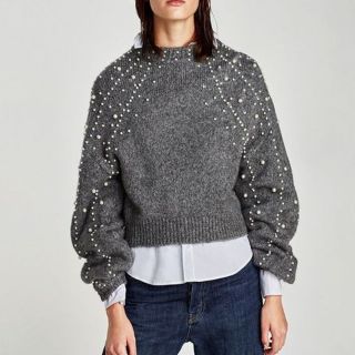 ザラ(ZARA)のZARA パール グレー ニット (ニット/セーター)