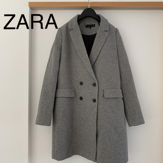 ZARA(ザラ)のチェスターコート ロングコート グレー レディースのジャケット/アウター(チェスターコート)の商品写真