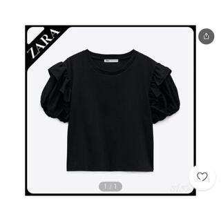 ZARA - ZARA新品  バルーンスリーブ付き　黒Tシャツ　ブラック