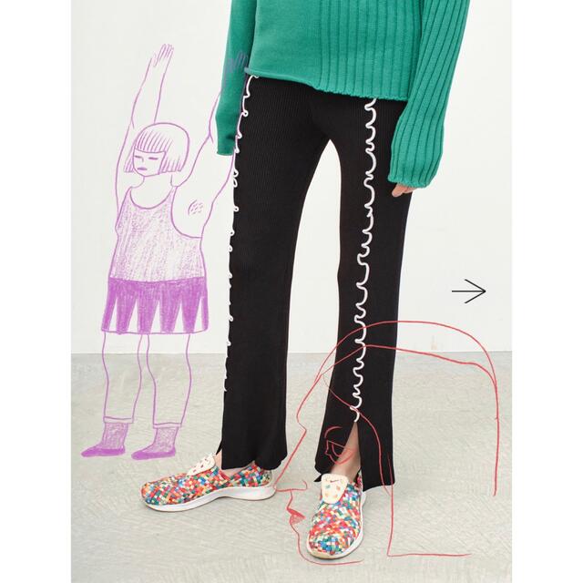 soduk colored stitch slit knit trousers