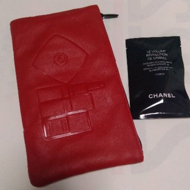 CHANEL(シャネル)の送込1セット マスカラおまけ 合皮風 メイク ポーチ シャネル 赤 ノベルティ レディースのファッション小物(ポーチ)の商品写真