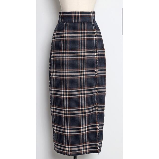BONJOUR SAGAN チェックラップスカート ネイビー レディースのスカート(ロングスカート)の商品写真