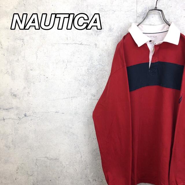 NAUTICA(ノーティカ)の希少 90s ノーティカ ラガーシャツ 刺繍 ビッグシルエット 赤色 L 美品 メンズのトップス(ポロシャツ)の商品写真