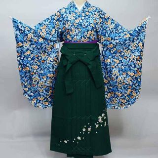 二尺袖 着物 袴フルセット 百花斉放 着物ショート丈 袴変更可能 NO29574袴セット