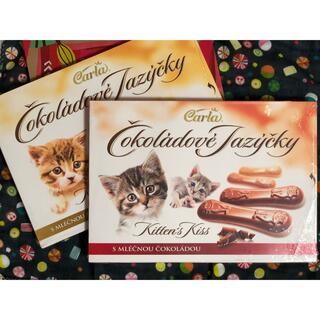 カルディ(KALDI)のカルディ　キッテンズキッス　バレンタイン　チョコ　2個＆紙袋　猫　ネコ(菓子/デザート)