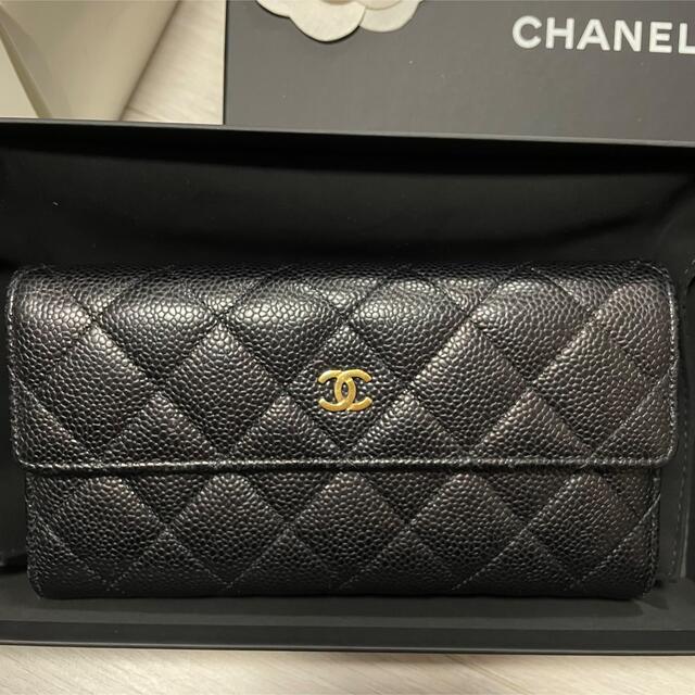 レア美品 CHANEL マトラッセ キャビアスキン ウォレット 長財布