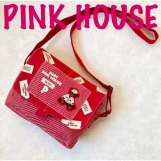 ピンクハウス(PINK HOUSE)のピンクハウス　ショルダーバッグ　ヒッコリー　くま　ワッペン(ショルダーバッグ)