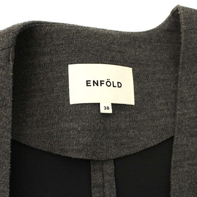 ENFOLD(エンフォルド)のエンフォルド ノーカラー ボンディング ジャケット コート 38 M グレー レディースのジャケット/アウター(その他)の商品写真