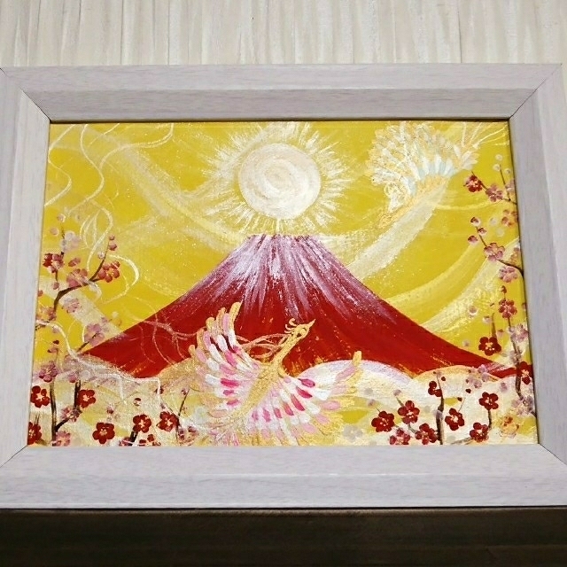 開運縁起画＊夫婦鳳凰飛翔赤富士～紅白梅～日本の風景　全体　商売繁栄　sunsui