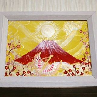 開運縁起画＊夫婦鳳凰飛翔赤富士～紅白梅～日本の風景　全体　商売繁栄　sunsui(アート/写真)