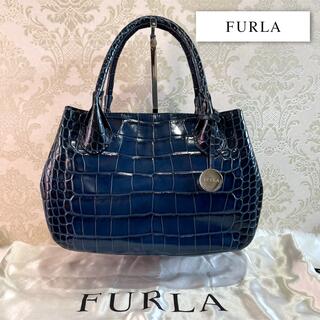 Furla - 【美品】FURLA  フルラ  ハンドバッグ　クロコ型押し　レザー