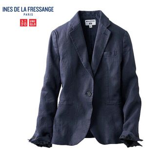 ユニクロ(UNIQLO)のユニクロ　イネス　リネンテーラードジャケット　ネイビー　大草直子さん着用　M(テーラードジャケット)