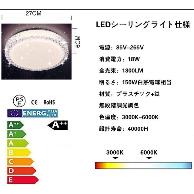 低価品質保証 LED シーリングライト 星空効果 24W 調光調色タイプ8畳 電球色 昼光色の通販 by Saya@迅速発送いたします✾｜ラクマ 高評価通販