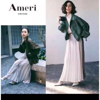 アメリヴィンテージ(Ameri VINTAGE)の【Ameri Vintage】プリーツスカート シルバー×ホワイト(ロングスカート)