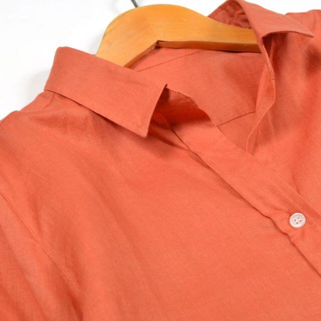 新品☆LL オレンジ シャツ 麻 リネン レディースのトップス(シャツ/ブラウス(長袖/七分))の商品写真
