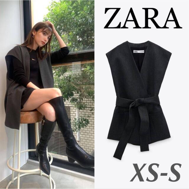 ZARA(ザラ)のZARA ベルト付きベスト グレー レディースのトップス(ベスト/ジレ)の商品写真