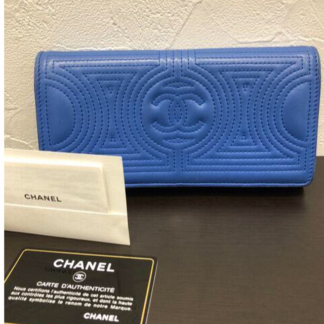 CHANEL☆ココマーク/ステッチ長財布/ブルー - 財布