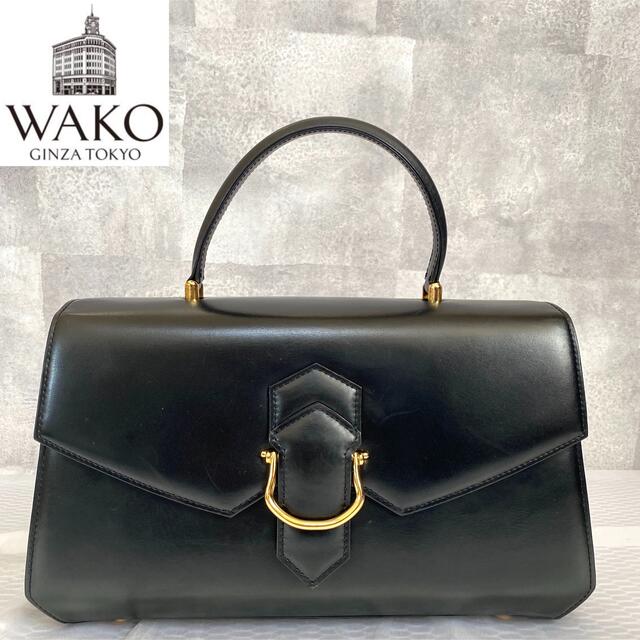 【WAKO】ワコウ 和光 フォーマル 黒 ゴールド金具 レザー ハンドバッグのサムネイル
