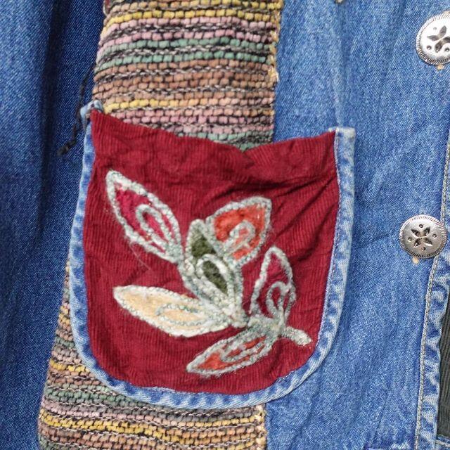 総柄 刺繍デザイン ボタン ダブルポケット vintage デニムジャケット メンズのジャケット/アウター(Gジャン/デニムジャケット)の商品写真