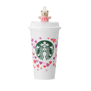 スターバックスコーヒー(Starbucks Coffee)のスタバ リユーザブルカップ バレンタイン 2022ベアリスタキャップ ピンク(グラス/カップ)