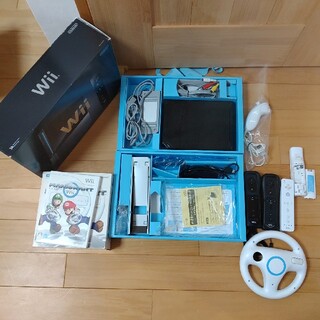 Wii - wii本体／ブラック リモコン マリオカートwii/ハンドル