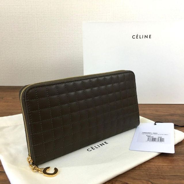 未使用品 CELINE ラージジップウォレット カーキ 156