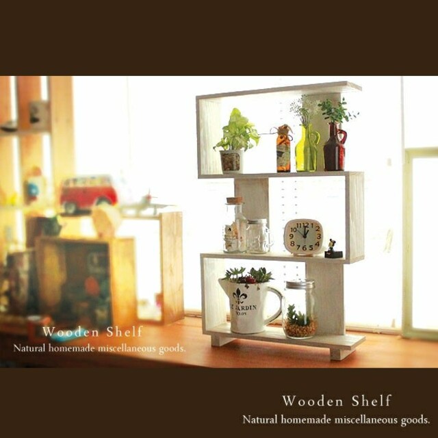 ハンドメイド アンティーク風 シェルフ 木製 棚 ホワイト ハンドメイドのインテリア/家具(家具)の商品写真
