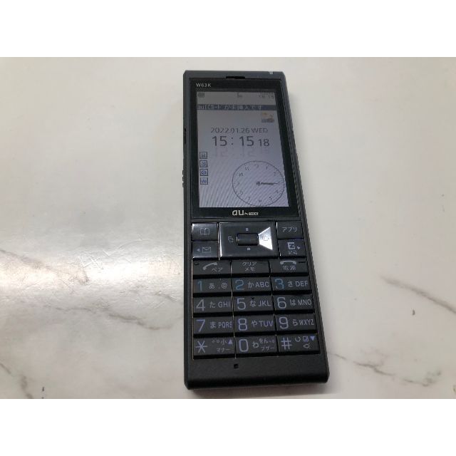 au 京セラ　W63K　（カメラ付き）　 ブラック　中古品 スマホ/家電/カメラのスマートフォン/携帯電話(スマートフォン本体)の商品写真