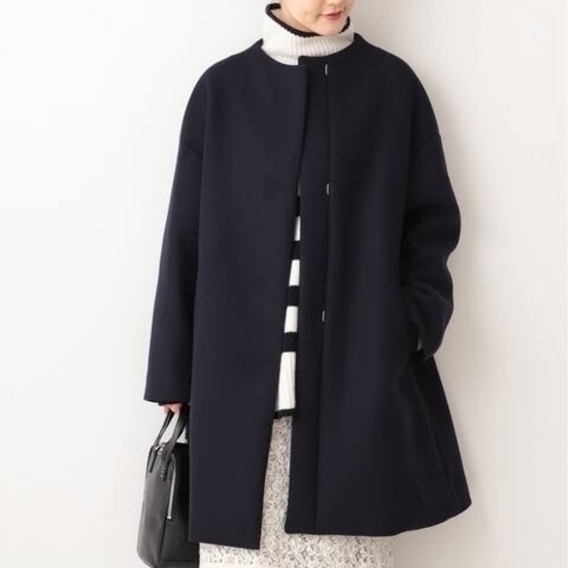 イエナ ボトルネックトラペーズコート ネイビー 38 IENA
