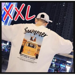 ☆再入荷☆メンズ プルオーバー スウェット トレーナー プリント入り 白XXL(スウェット)