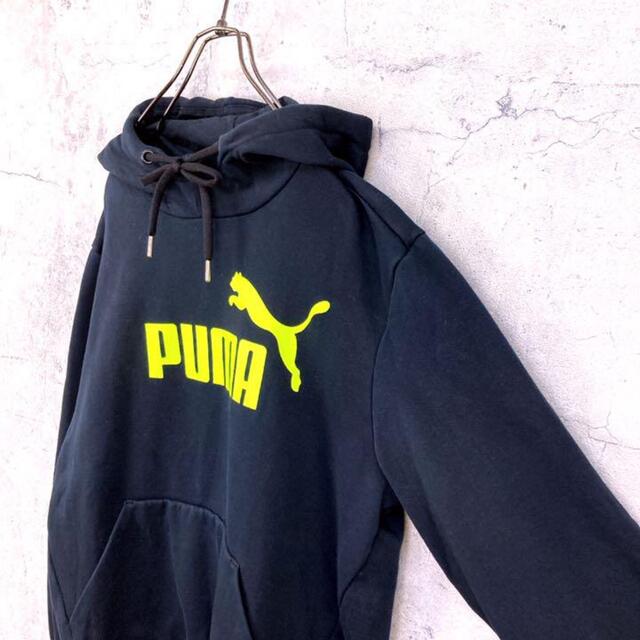 PUMA(プーマ)の希少 90s プーマ パーカー ビッグプリント 黒 美品 メンズのトップス(パーカー)の商品写真