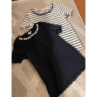 エニィファム(anyFAM)の美品！エニイファム　半袖リボンリブトップス　柄違い2枚♪150センチ　双子にも。(Tシャツ/カットソー)