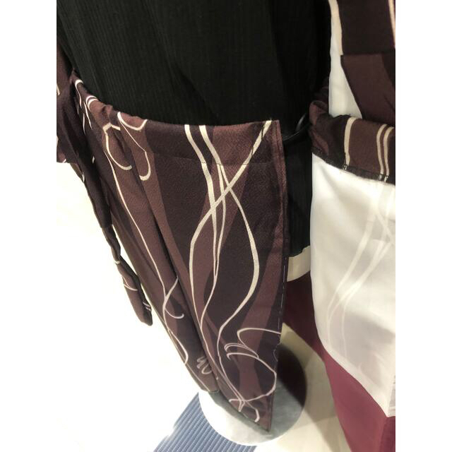 着物リメイク 茶系 モダン ショート丈羽織 巻きスカート レディースのレディース その他(セット/コーデ)の商品写真