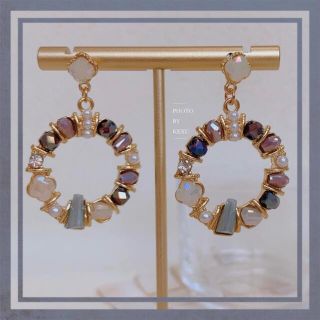 ビジューリングピアス　パープル(ピアス)