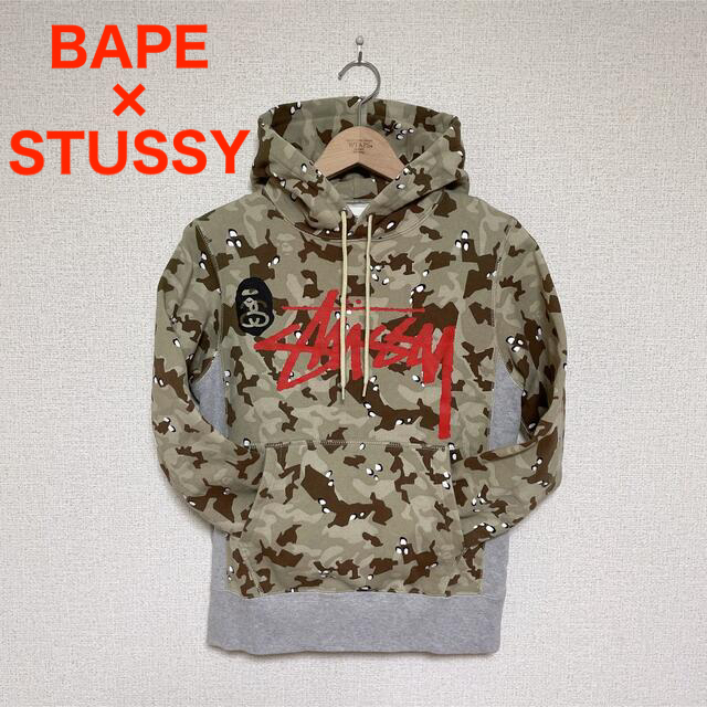 A BATHING APE(アベイシングエイプ)のBAPE×STUSSY✨PULLOVER PARKA✨BEIGE✨ メンズのトップス(パーカー)の商品写真