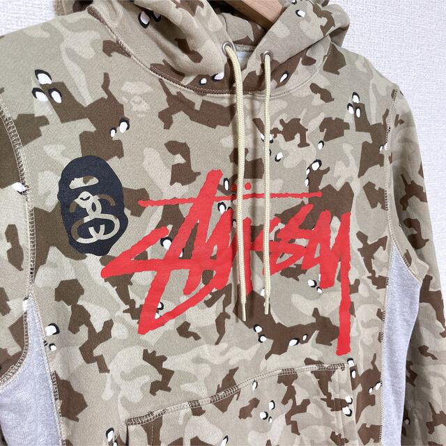 A BATHING APE(アベイシングエイプ)のBAPE×STUSSY✨PULLOVER PARKA✨BEIGE✨ メンズのトップス(パーカー)の商品写真