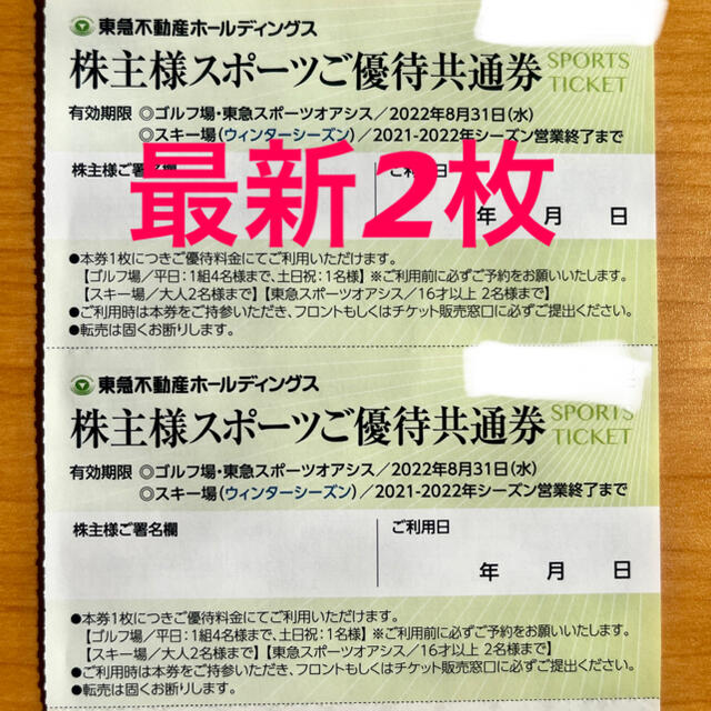 東急　東急不動産　株主優待券　2枚　東急ホールディングス　スポーツ優待　スキー場 チケットの施設利用券(スキー場)の商品写真