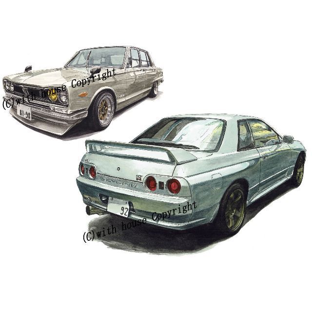 日産(ニッサン)のNC-1413スカイライン/GT-R R32限定版画サイン有額装済作家平右ヱ門 エンタメ/ホビーの美術品/アンティーク(版画)の商品写真