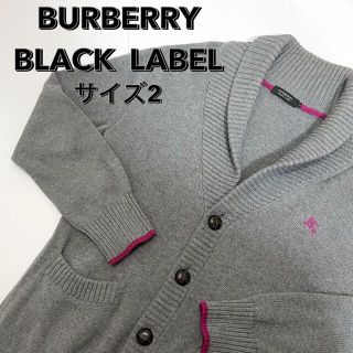 バーバリーブラックレーベル(BURBERRY BLACK LABEL)の【美品】BURBERRY BLACK  LABEL ロゴカーディガン サイズ2(ニット/セーター)