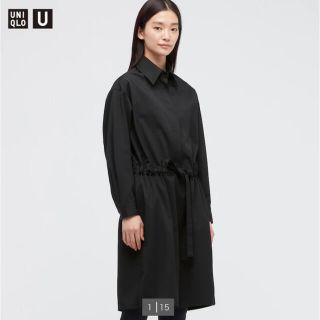 ユニクロ(UNIQLO)のUNIQLO ドローストリング シャツワンピース Lサイズ(ひざ丈ワンピース)